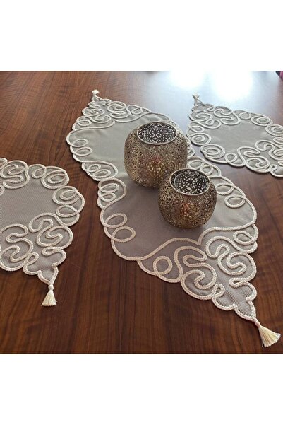 Cilano Dantel Anglez Çok Amaçlı Örtü 3'lü Bej (KAPİÇİNO)