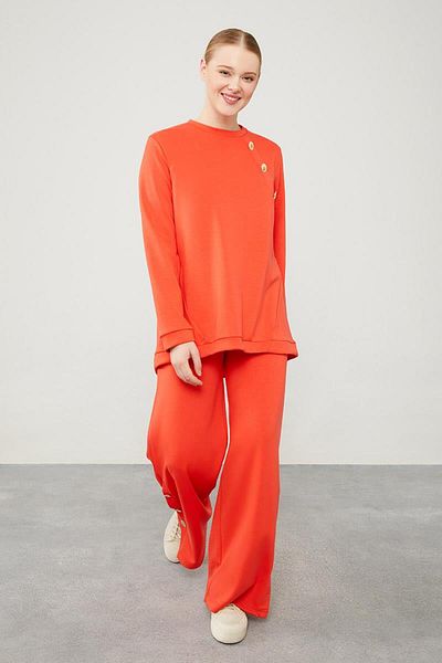 Levidor Orange Crew Neck Button Detailed Sports Set