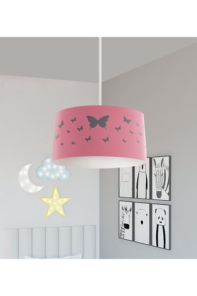 BAMBAŞKA MODA BABY AND KIDS ROOM Butterfly Patterned Pink Chandelier