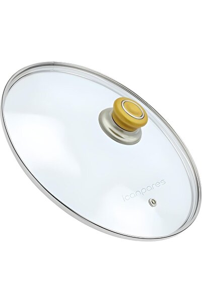 Doğuş Tencere Sahan Tava Cam Kapağı Buhar Delikli Kapak 20 Cm Altın Sarısı Tutma Tepesi