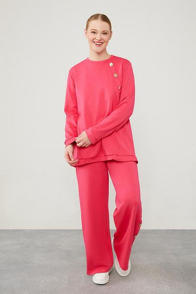 Levidor Fuchsia Crew Neck Button Detailed Sports Set