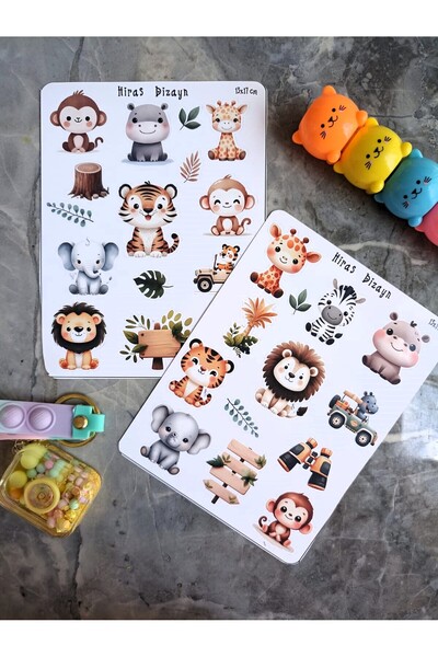 Hiras Dizayn Autocolante Safari cu animale din junglă - 13x17cm, 2 foi, pentr...