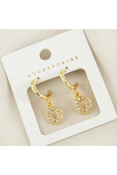 Bijuteri Net Lettered New Season Metal Jewelled Earrings