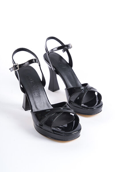 DORA Black Patent Leather Platform - Women's Heeled Evening Dress Shoes DR130