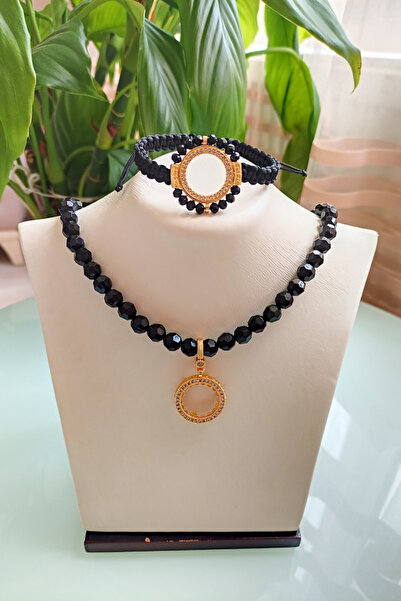 TwinsCollection Çeyrekli Altın Uyumlu 8mm Kristal Boncuk Kolye Bileklik Seti - Çeyrekli Kolye Bileklik Seti