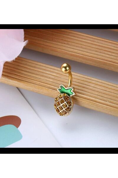 Arescollection zirkon taşlı gold renk ananas göbek piercingi