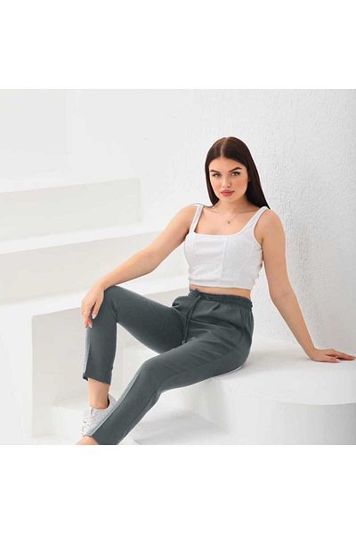 H&A İSTANBUL Anthracite Women's Carrot Trousers - Elastic Waist and Pockets