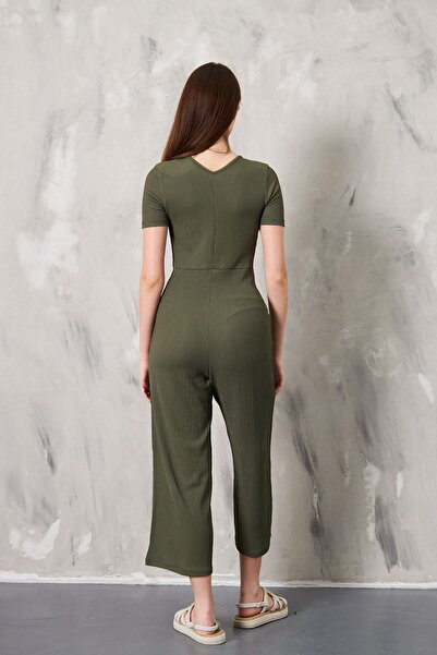 SEVENLINE Belted Double-breasted Collar Wrapped Fabric Jumpsuit