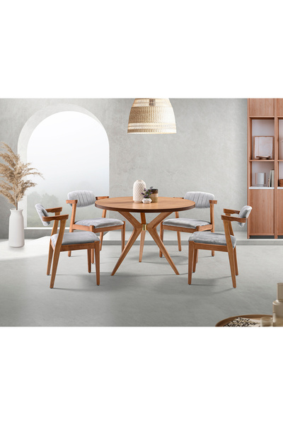 Mobilya Dükkanım Begüm Nature Yuvarlak Masa & Zeus Sandalye Takımı HDR1208 - MD