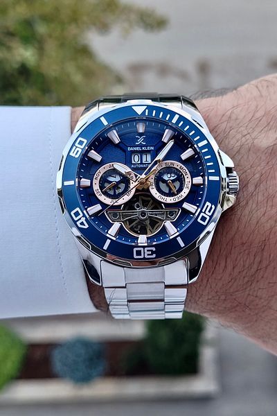 Daniel Klein Navy Blue Dial Metal Cord - Men's Automatic Calendar Wristwatch