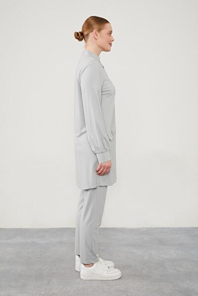 Levidor Γκρι αθλητικό κοστούμι με χτενισμένο βαμβακερό κολάρο με κουμπιά και κλείσιμο