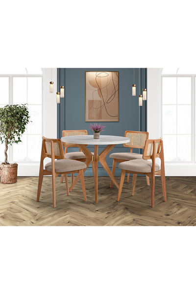 Mobilya Dükkanım Begüm Yuvarlak Masa & Yonca Hasır Sandalye Takımı HDR1206 - MD