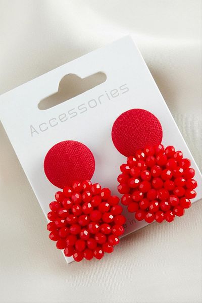 Bijuteri Net Crystal Button Patterned Earrings