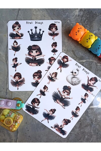 Hiras Dizayn ملصق راقصة الباليه الصغير اللطيف باللون الأسود - صفحتين مقاس 13 × 17 سم