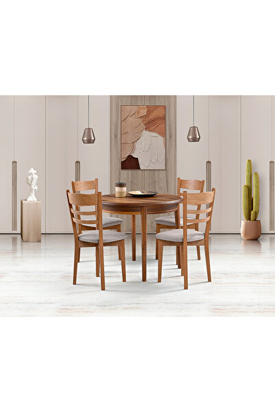 Mobilya Dükkanım Luna Ceviz Yuvarlak Masa & Tepeli Sandalye Takımı Hdr1278 - Md