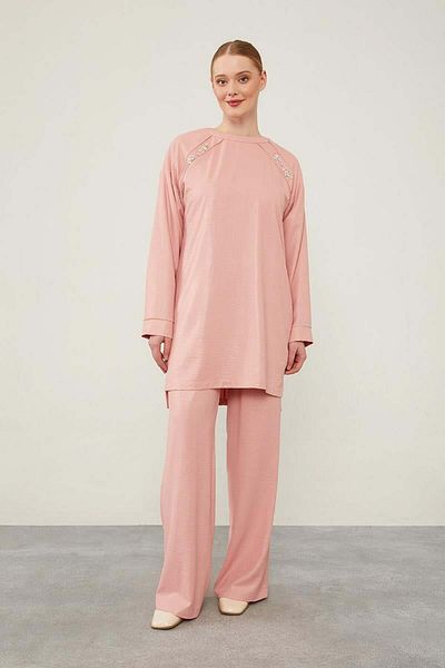Levidor Stone Embroidered Powder Tunic - Wide Pants Set