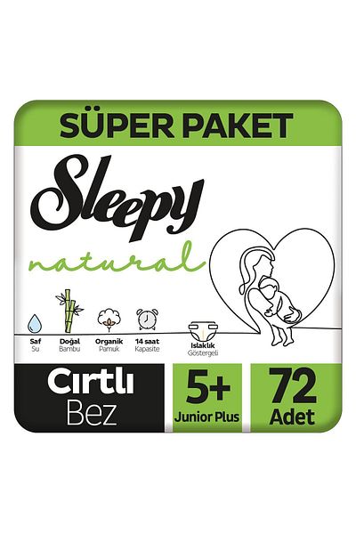 Sleepy Natural Super Package Baby Diapers Size 5+ Junior Plus 72 Pieces