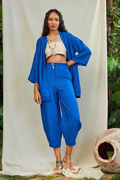 GIA - ART طقم كيمونو وبنطلون أزرق مكون من قطعتين