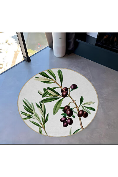 Rugs Modern Halı Shape Collection Round Olive Branch Patterned Woven Base Car...