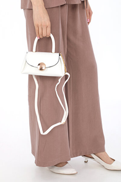 womenacs New Season Women's Bag - White, Leather and Gold Chain Strap, Magnetic Closure, Small Size