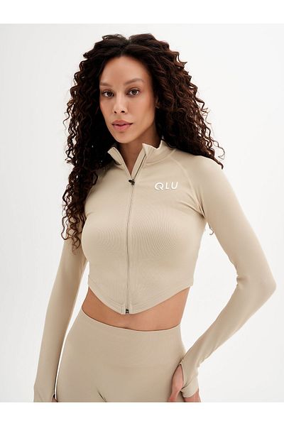 qlu Infinity Collection Women's Mink Color Seamless Zippered Crop Top