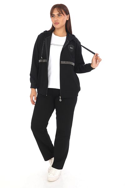 WND SPORT Large Size 3-Piece Tracksuit Set - Stone Detailed Hooded T-Shirt
