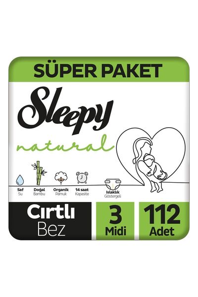 Sleepy Natural Süper Paket Bebek Bezi 3 Numara Midi 112 Adet