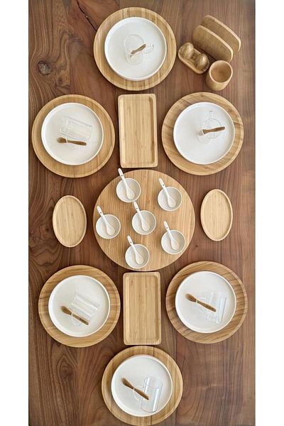 Bambum Atbyhome 6-Person 46 Piece Bamboo Porcelain Breakfast Set - Luxury Breakfast Set