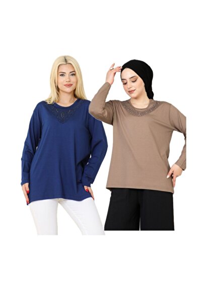 nacar çarşı Bluză din bumbac pieptănat pentru mamă - Set de 2 cu mâneci lungi...