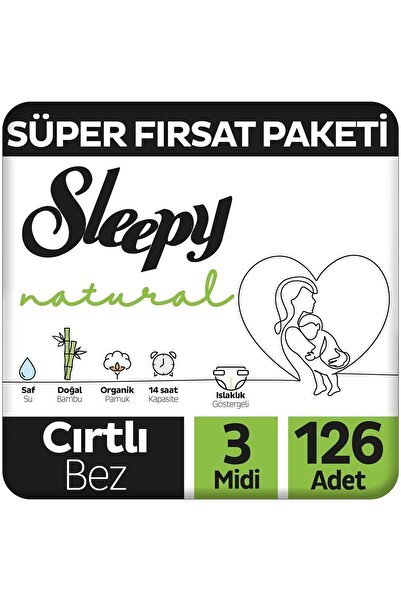 Sleepy Natural Süper Fırsat Paketi Bebek Bezi 3 Numara Midi 126 Adet