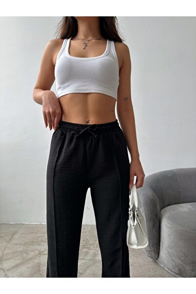 La Querta Kadın Keten Beli  Bağlamalı Yüksek Bel Geniş Kesim  Yazlık Pantolon pq02