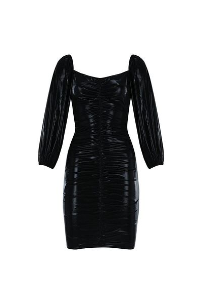 Stilsi Black Lame Woven - Rochie cu mânecă lungă cu decolteu în V și mânecă cu bule