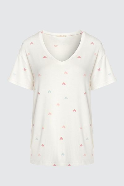 koza iç giyim Women's Short Sleeve Viscose Heart Pattern Pajama Set with Shorts
