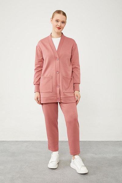 Levidor Cardigan Set with Trousers - Powder Button Closure