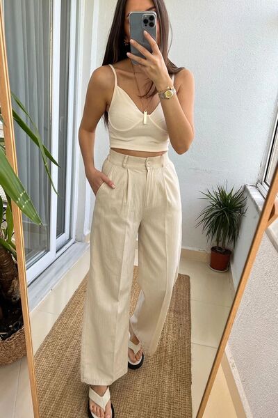 Suzi butik بنطلون بالازو نسائي حجري