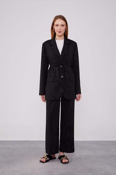 Levidor Striped Black Trousers Set - Waist Tied