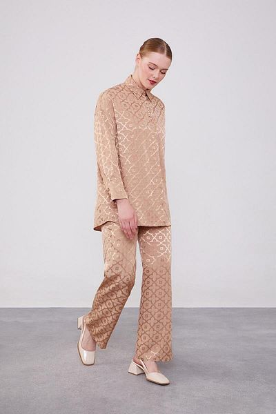Levidor Jacquard Camel Floral Patterned Double Set