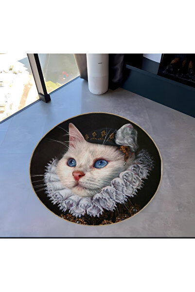 Rugs Modern Halı مجموعة الحيوانات سجادة مستديرة منسوجة بنمط قطة بيضاء نبيلة ق...