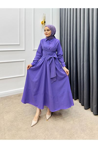 bezenstore Lace-up and Front Tie Cotton Dress