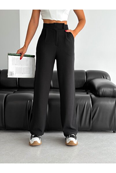 PUCKA FASHION Kadın Likralı Crep Cırtlı Pantolon