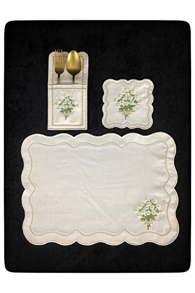 ÇeyizHan طقم تقديم أمريكي من الكتان المطرز من ماراش مكون من 18 قطعة