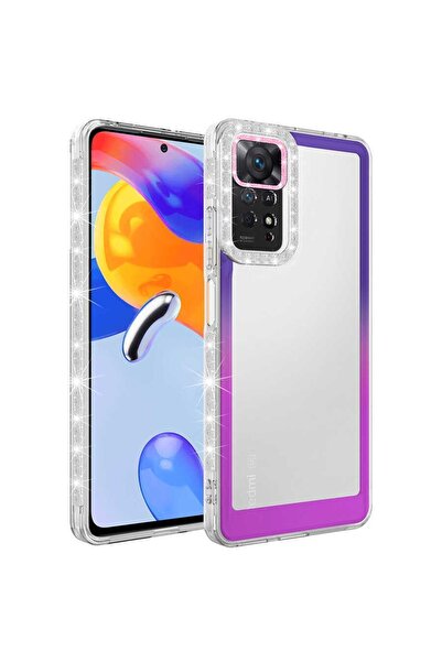 Xiaomi Redmi Note 11s Kılıf Simli ve Renk Geçişli Kapak + Kablo Koruma + Ekran Koruma