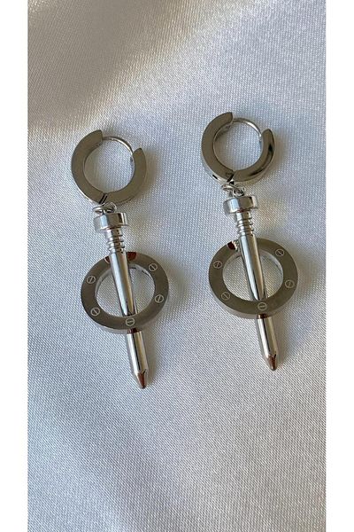 H&S AKSESUAR Studded Model Earrings - Steel and Bag