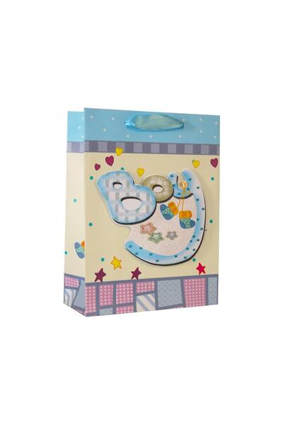 Parti Adresi Hoş Geldin Bebek Baby Shower Boy Bebek Karton Hediye Çantası 24x18x8 Cm