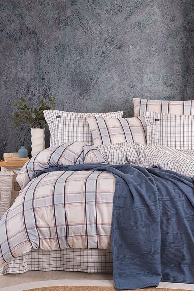 İyi Geceler İstanbul Blue Marine Double Pique Set - with Duvet Cover