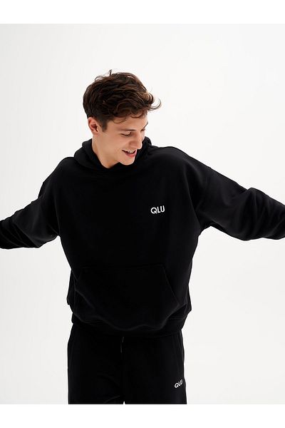qlu Infinity Collection Unisex Μαύρη κουκούλα Oversize