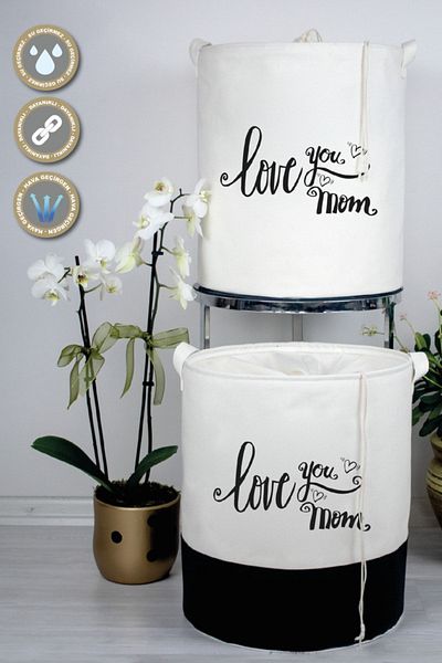PRENDİ HOME Love You Mom Printed - Cutie de depozitare pentru jucării cu gură adunată