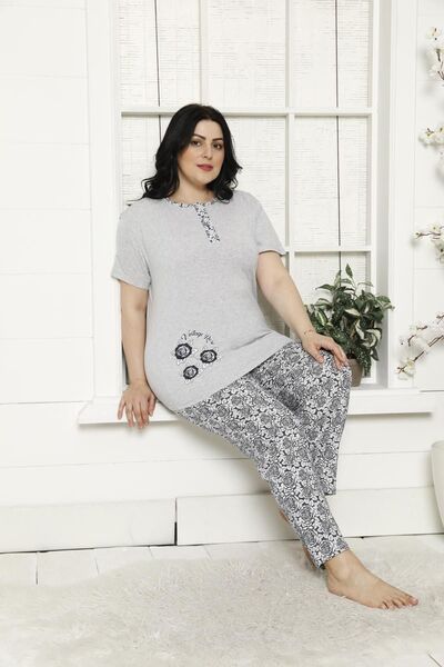 Akasya Women's Short Sleeve Pocketed Summer Oversize Pajamas Set