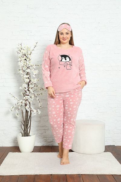 Akasya Women's Long Sleeve Pocket Fleece Plus Size Pajama Set