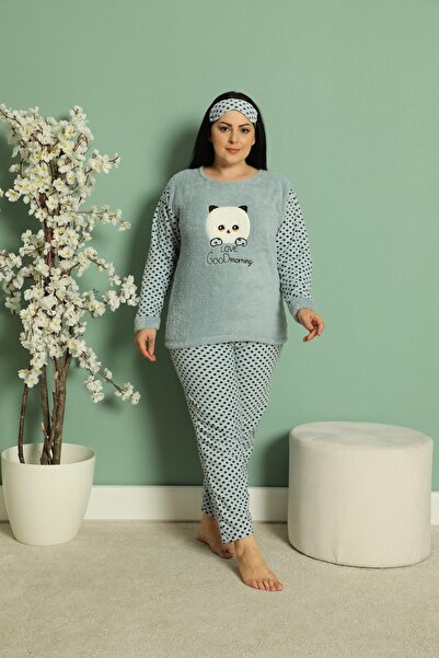 Akasya Women's Long Sleeve Pocket Fleece Plus Size Pajama Set